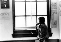 looking out the window of a class room